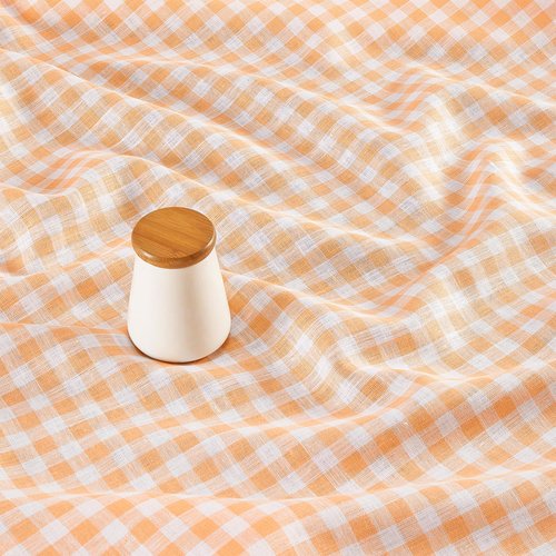 Solino Home Linen Gingham Tablecloth 60 x 90 Inch - 100% Pure Linen Checkered Sunny Orange Table Cloth for Rectangle Tables - Machine Washable Tablecloth for Spring, Easter, Mothers Day