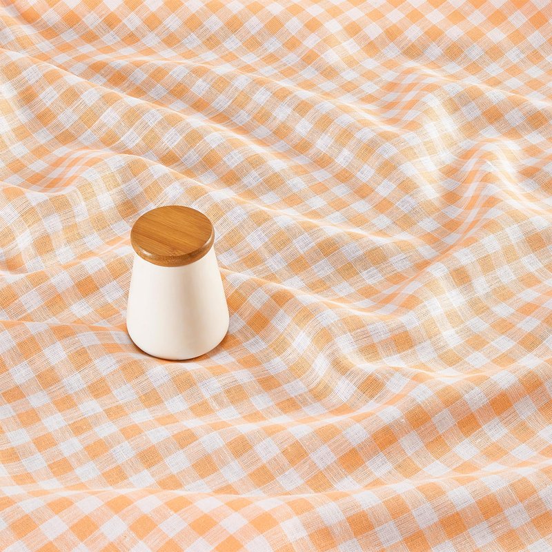 Solino Home Linen Gingham Tablecloth 60 x 90 Inch - 100% Pure Linen Checkered Sunny Orange Table Cloth for Rectangle Tables - Machine Washable Tablecloth for Spring, Summer, Mothers Day
