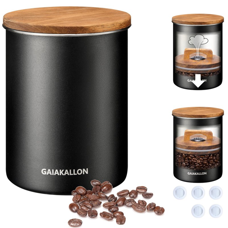 GAIAKALLON Vacuum Coffee Canister, Stainless Steel Airtight Coffee Storage Container, Coffee Container for 14oz Coffee Beans, Coffee Beans Storage, 42 fl.oz