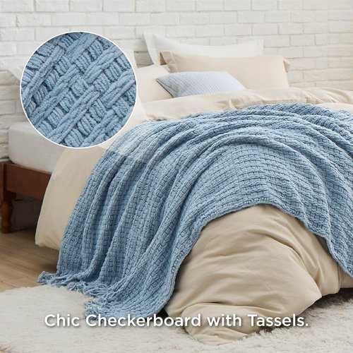 Bedsure Blue Throw Blanket - Super Soft Textured Chunky Knit Chenille | Warm Decorative Boho Design, 50x60 Inches