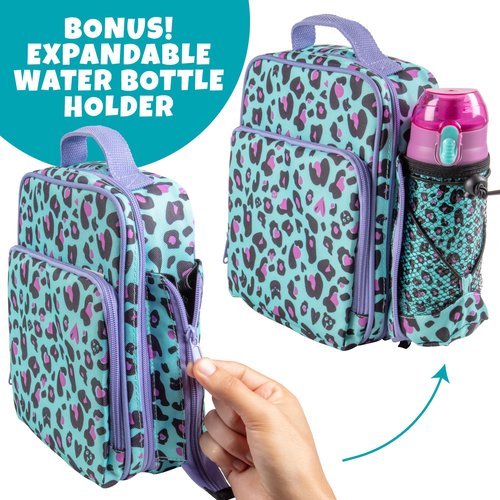 Bentology Insulated Lunchbox Kit w Reusable Stainless Steel Water Bottle & Freezer Hard Ice Pack- Kids Mini Cooler Thermal Tote, Easy to Clean Water-Resistant Bag- Back to School Work Picnic Essential