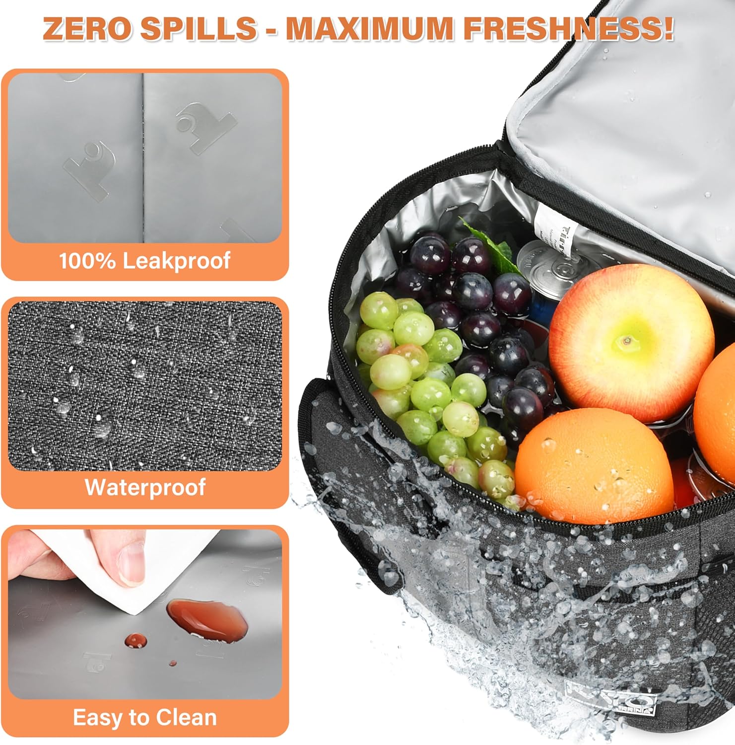 Tirrinia Insulated Lunch Bag - Leakproof Soft Cooler for Adults & Kids | Charcoal Color, Perfect for Work, School, Picnics