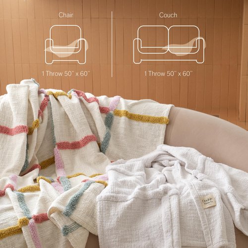 Double Stitch 100% Cotton Tufted Throw Blanket for Couch - Hand Crafted in India, Premium Decorative Blanket with Tassels, Soft and Warm Giftable Blanket, 50"x60", Multi