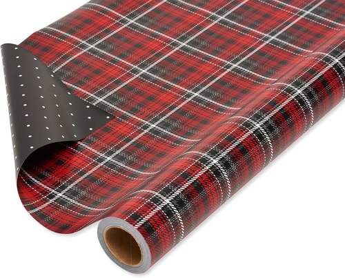 American Greetings Jumbo Reversible Christmas Wrapping Paper - Red & Black Polka Dots | 175 sq. ft. Roll (30 in. x 70 ft.)