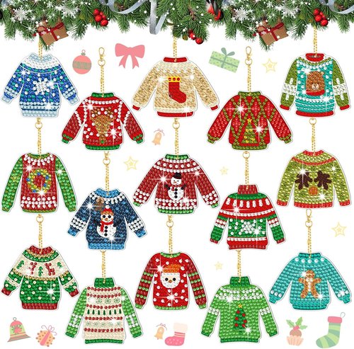 Estune 15 Pcs Christmas Keychain Kits - 5D DIY Diamond Art for Holiday Decor & Crafts
