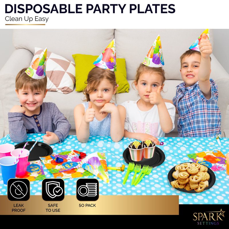 Amcrate Paper Dinner Plates Black, 8 1/2 Inches Paper Plates Disposable, Strong and Sturdy Disposable Plates for Party, Dinner, Holiday, Picnic, or Travel Party Plates, Pack of 50