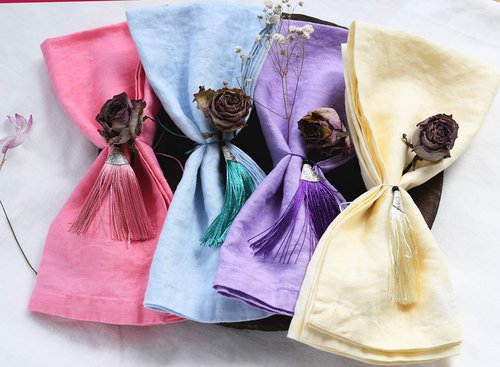 Linkslove Home Linen Napkins Set of 6 – Purple Cloth Napkins for Party, 100% Natural Linen, Lavender Linen Napkins 20x20 Inch, Great Gift, Machine Washable, Soft Durable Luxury