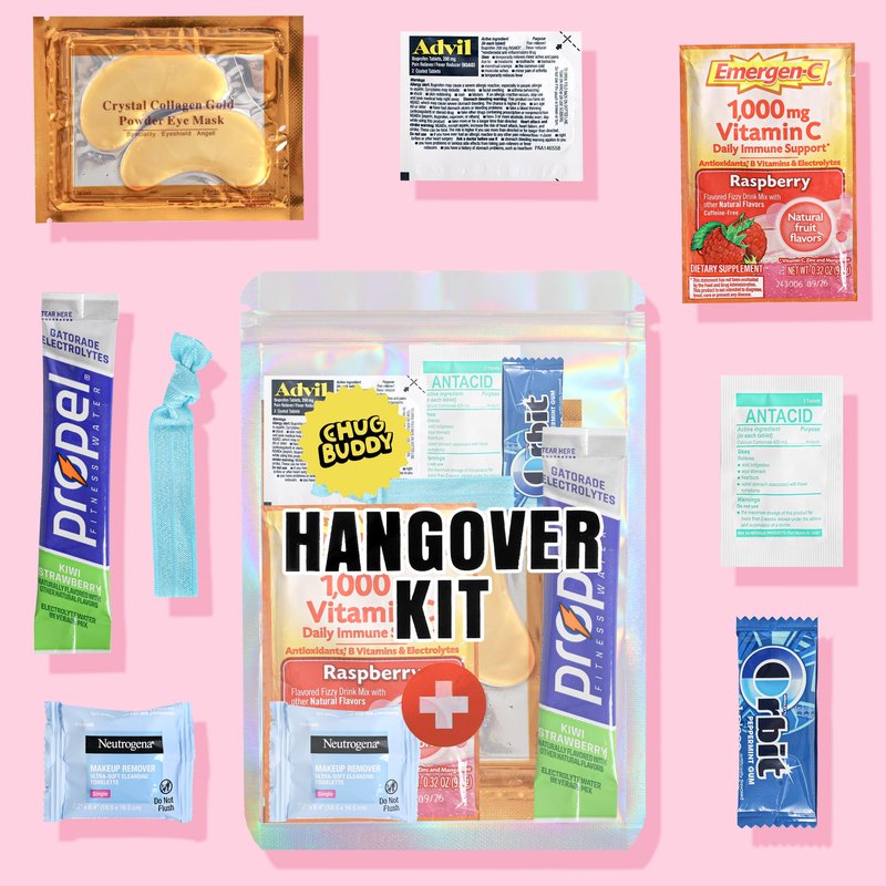 Chug Buddy Hangover Kits (6 Pack) for Bachelorette Party Favors, Weddings & 21st Birthdays | Pre-Filled Bulk Hangover Kit Bags for Bridesmaids, Girls Trips & Party Events