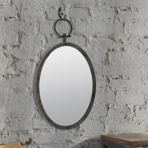 Stonebriar 24.6" x 14" Oval Bronze Metal Wall Mirror with Rivet Detail and Hanging Loop, Decorative Rustic Decor for the Living Room, Bedroom, Bathroom, and Entryway