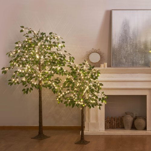 Hairui Artificial Ficus Silk Tree Lights 4FT 140LED Fairy Lights, Faux Plant Tree with Lights for Home Room Spring Summer Decoration Inside