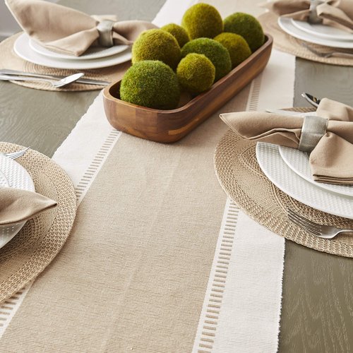 DII Dobby Stripe Woven Table Runner, 13x108 (13x113.5, Fringe Included), Stone