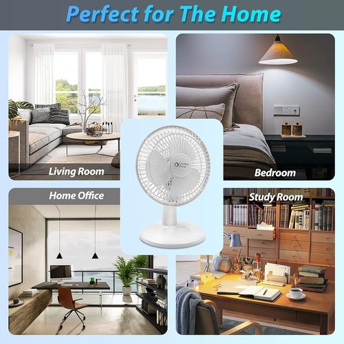 Comfort Zone CZ6D 6" Quiet Portable Desk Fan - 2-Speed with Adjustable Tilt | White Color