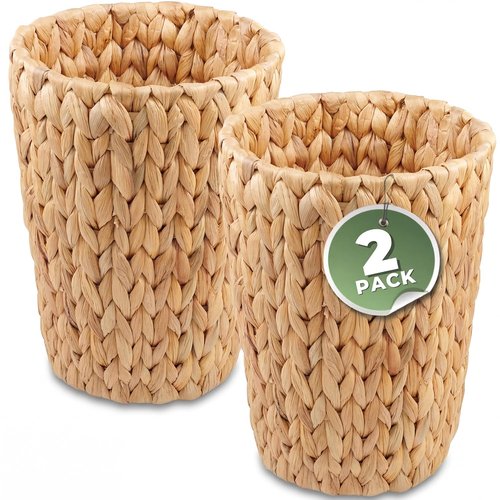 84ECO Wicker Trash Cans - Stylish Rattan Waste Baskets for Bathroom & Bedroom | Natural 2 Gallon (2-Pack)