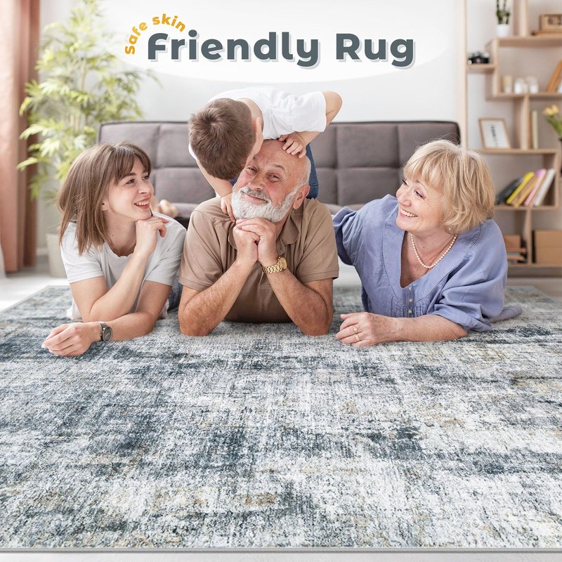 8x10 Area Rug for Living Room: Washable Abstract Soft Rugs Non Slip Modern Stain Resistant Low Pile Carpet for Dining Room Bedroom Nursery Office (Multi Blue, 8'x10')