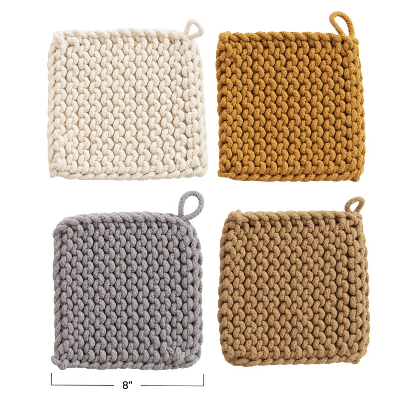 Creative Co-Op Square Cotton Crocheted Potholder, 4 Colors