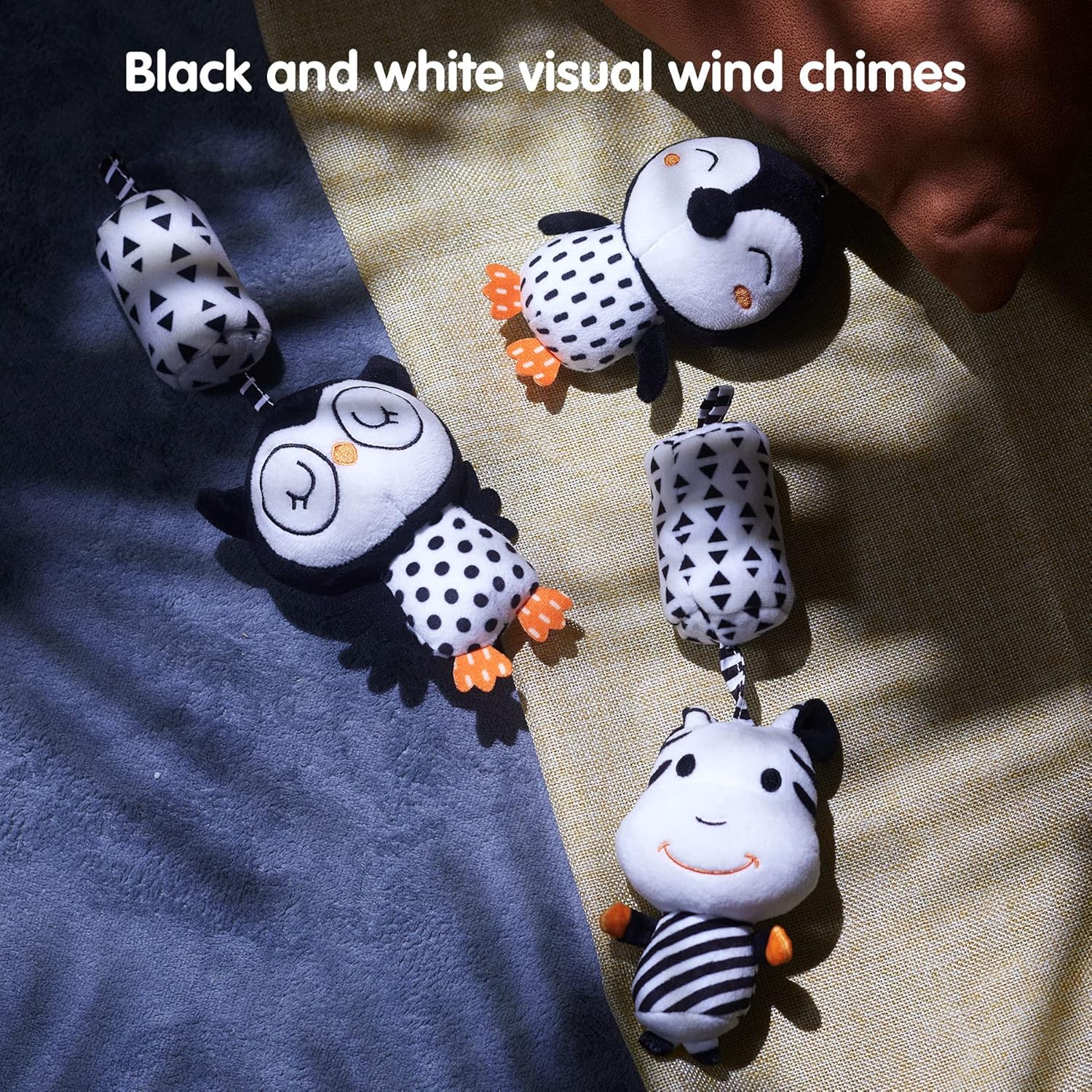 TUMAMA Plush Baby Toys - Black and White Hanging Rattles for Newborns | 4-Pack for Boys & Girls