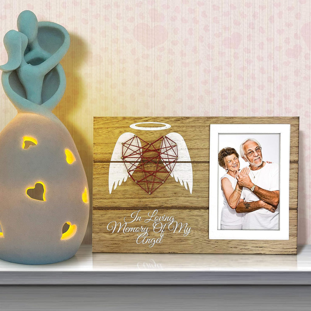 OakiWay Memorial Gifts - Heart-Shaped Guardian Angel Wood Picture Frame | 4x6 Sympathy Gift for Loved Ones