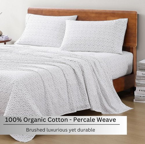 LANE LINEN 100% Organic Cotton Full Size Sheet Set - Soft Percale Bedding with 15" Deep Pockets | Haze Grey