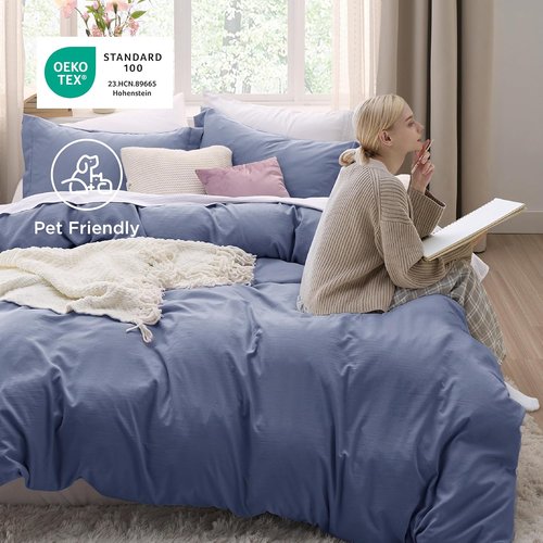 Bedsure Duvet Cover Set - Slate Blue Full Size, 3 Pieces of Extra Soft Cotton-Like Polyester, Includes 1 Zippered Duvet Cover 80x90 Inches & 2 Pillow Shams