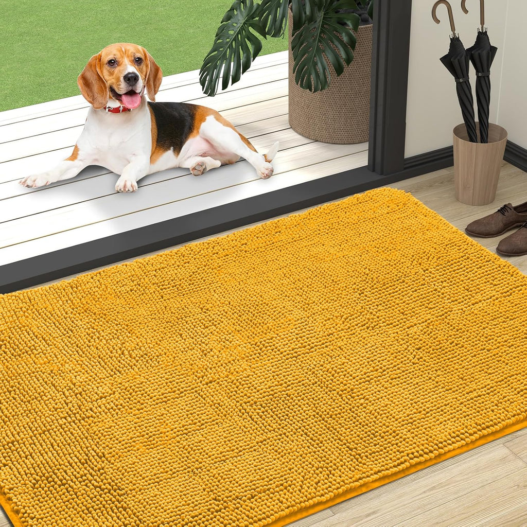 OLANLY Dog Door Mat - Absorbent Non-Slip Chenille Mat for Muddy Paws | 47x32 Golden Yellow