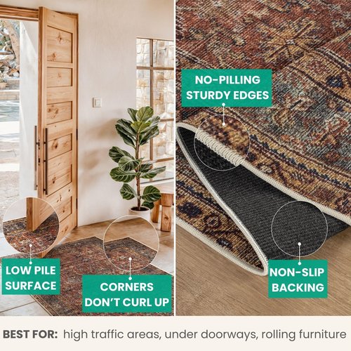 Bloom Rugs Washable Non-Slip 3' x 5' Rug - Terracotta/Mustard Traditional Area Rug for Living Room, Bedroom, Dining Room, and Kitchen - Exact Size: 3' x 5'