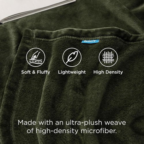 Bedsure GentleSoft Fleece Blanket - Twin Size Olive Green, 300GSM Cozy Plush Blanket for Bed & Travel, 60x80 Inches
