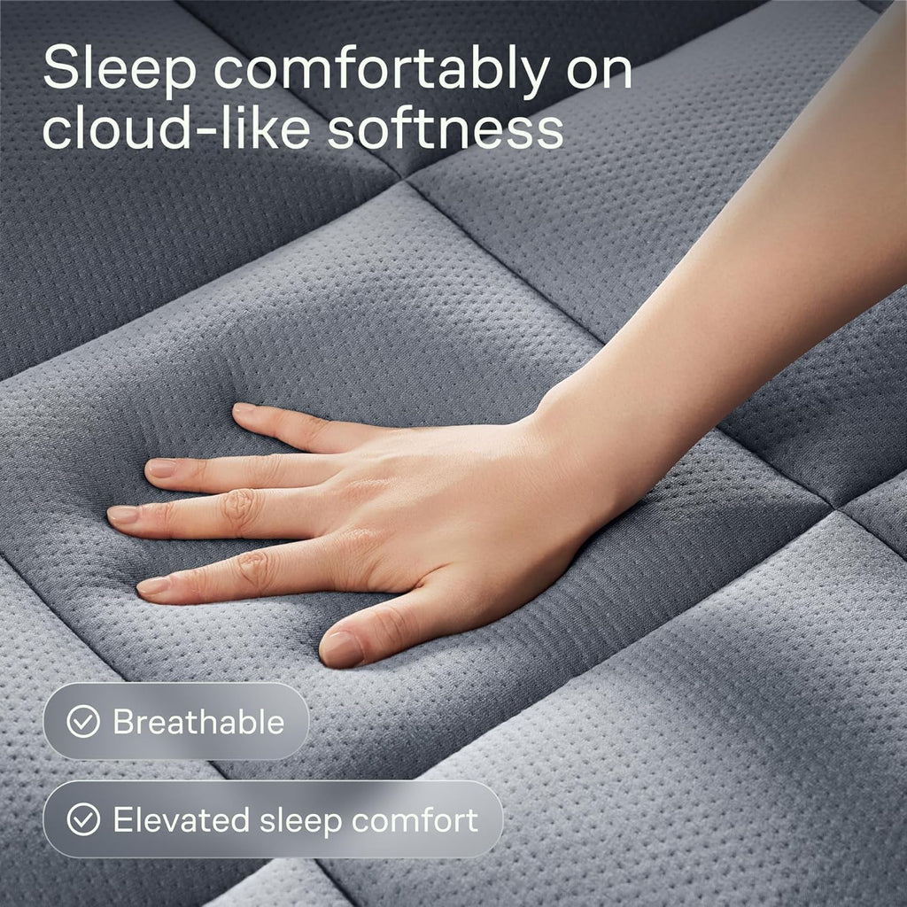 Skiennix Ultra Soft Queen Size Mattress Topper - Bamboo Viscose Pillow Top for Back Pain Relief - Naturally Cooling, Gray