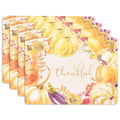 KAF Home Cork Placemats 16 x 12-Inch Set of 4 (Thankful Veggies)
