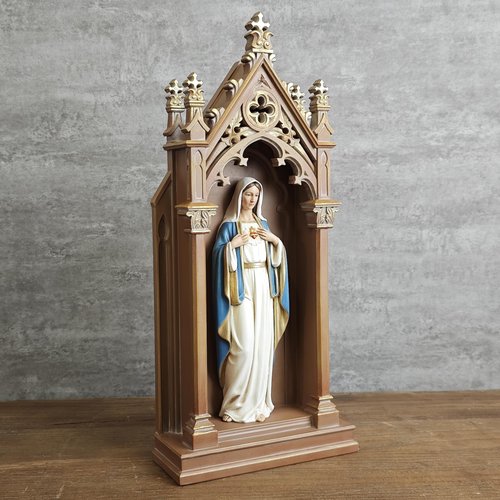 BC Catholic Immaculate Heart of Mary Statue, Virgin Mary Sculpture, 14.9" H Blessed Tabletop Shrine with LED Light, Religious Gift for Mother's Day, Renaissance Sculpture Handpainted by Buildclassic