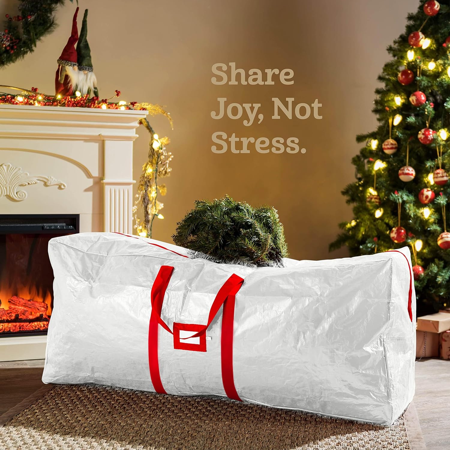 Zober Christmas Tree Storage Bag - Waterproof 9 Ft Capacity - Durable Handles & Label Slot - White