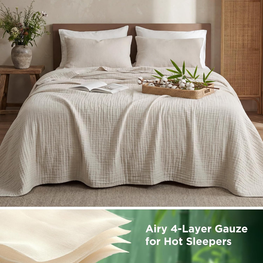 Bedsure Cooling Muslin Blanket - King Size Summer Gauze Blanket for Hot Sleepers | Linen Beige, 104x90 Inches