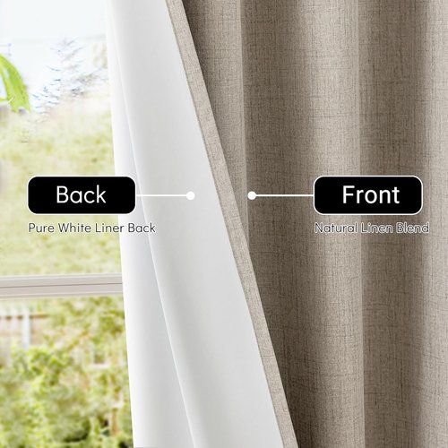 ChrisDowa Linen Blackout Curtains - 100% Thermal Insulated Room Darkening Drapes | 84" Length, Natural Linen, 52" W