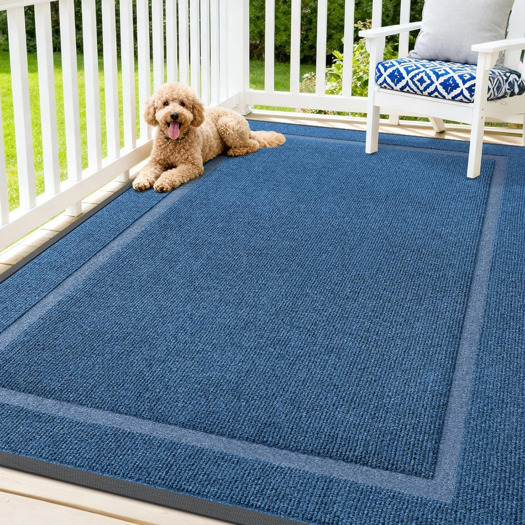 OLANLY Indoor Outdoor Front Door Mat - Waterproof All-Season Doormat | Sturdy Natural Rubber, 71x47, Light Blue