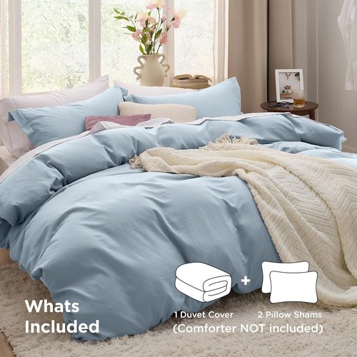 Bedsure Celestial Blue Duvet Cover Set - Extra Soft 3-Piece Full Size Bedding, 80x90 Inches with Zipper Closure & 2 Pillow Shams