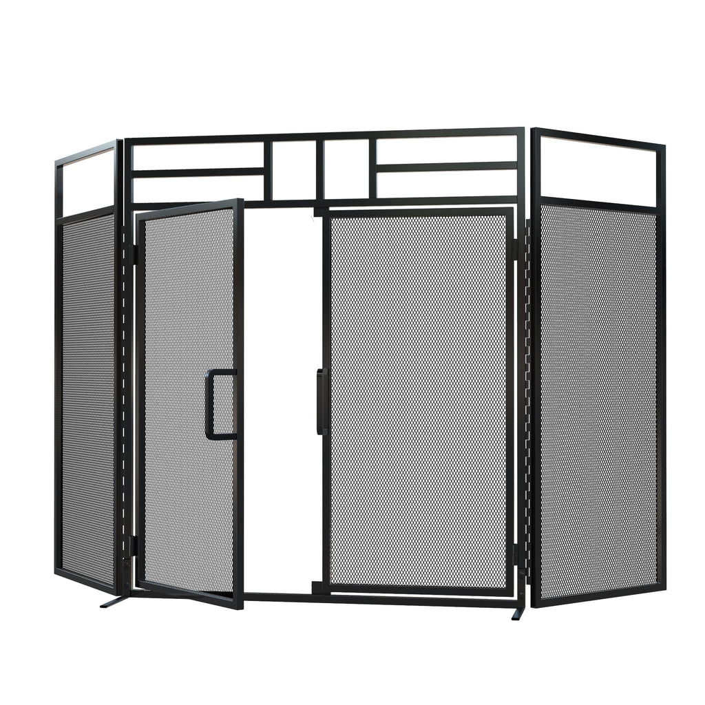 Fire Beauty 3-Panel Folding Fireplace Screen with Magnetic Hinged Doors, Solid Wrought Iron Panels Fire Spark Guard