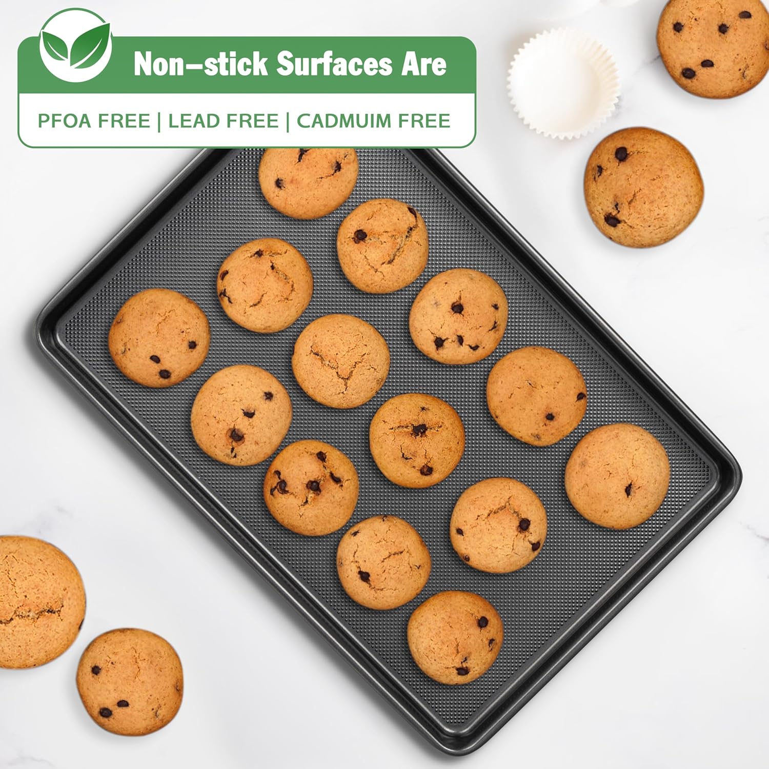Tiawudi Baking Sheet Pan Set - Heavy Duty Nonstick Cookie Sheets with Diamond Texture | 3-Piece Carbon Steel Set