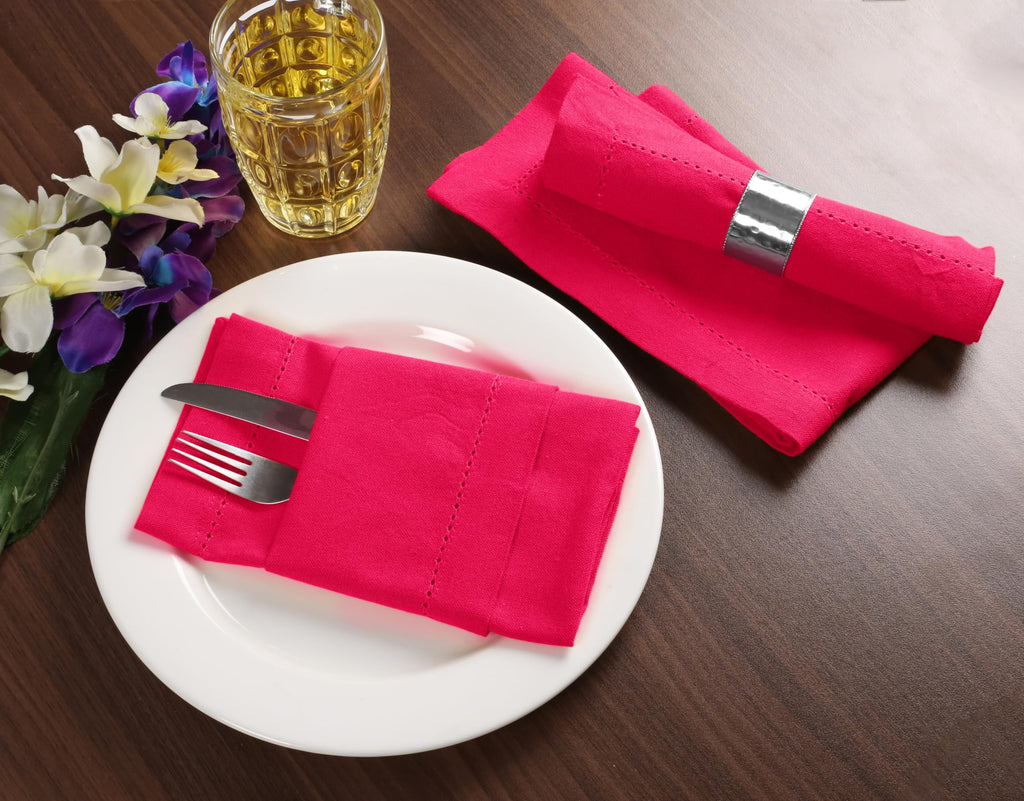 Palisa Hot Pink Cotton Napkins Set of 12 | Premium Hemstitch Detailing Cloth Dinner Napkins 18x18 Inch | Soft Washable & Reusable Table Napkins for Everyday Use Weddings Parties Restaurants & Hotels