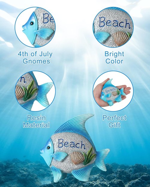 iStatue 2-Pack Coastal Fish Figurines - Cute 4.4'' Nautical Decor for Bathroom & Living Room