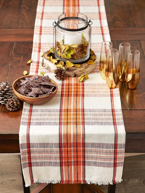 DII Thanksgiving & Fall Table Decoration Autumn Farmhouse Plaid, Table Runner, 14x72, Pumpkin Spice Orange