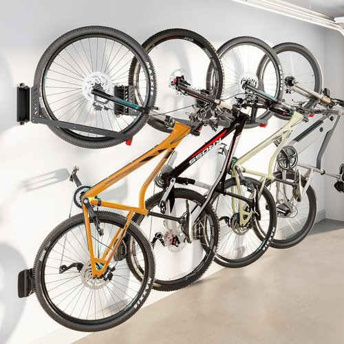 monTEK Swivel Bike Wall Mount - Easy Load & Unload Bike Hanger | Space-Saving Garage Rack, 4 Pack, Holds Up to 77 lbs