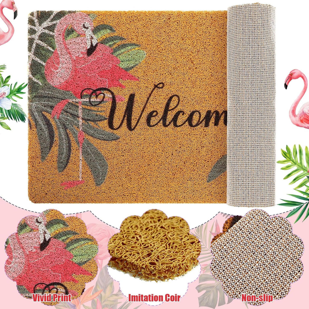 Tinideya Flamingo Welcome Door Mat - Tropical Palm Leaves Design | Washable Non-Slip Rug 17x29 Inch
