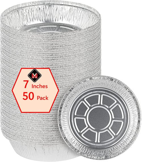 Mr Miracle Pack of 50 Disposable Aluminum Foil Pans –7 Inch Circular Aluminum Pans, Ideal for Baking, Storing, Heating, Serving, BBQ - Round Foil Pans