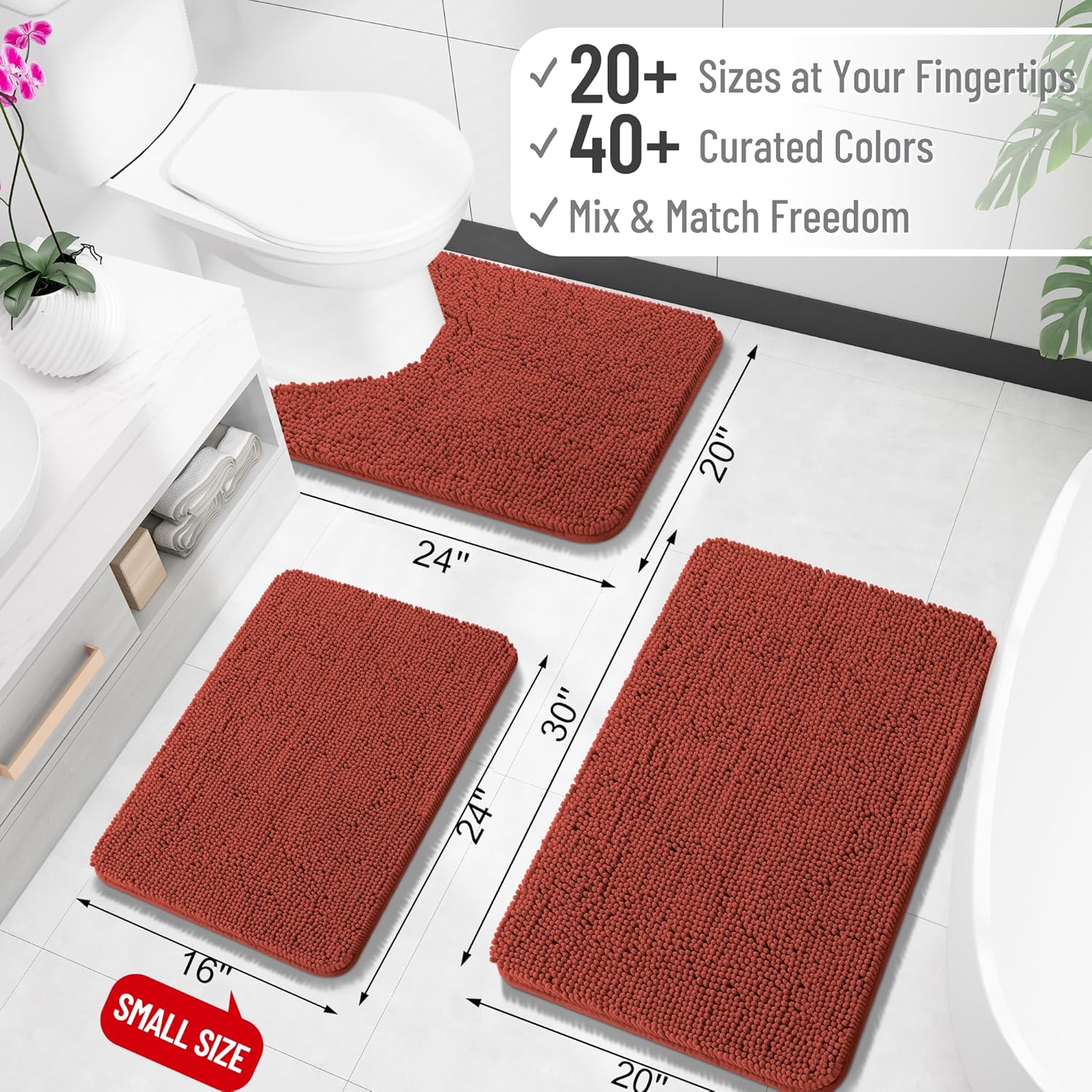 OLANLY Bathroom Rugs - Extra Soft Chenille Bath Mats | Quick Dry, Machine Washable, 30x20, Rustic Terracotta