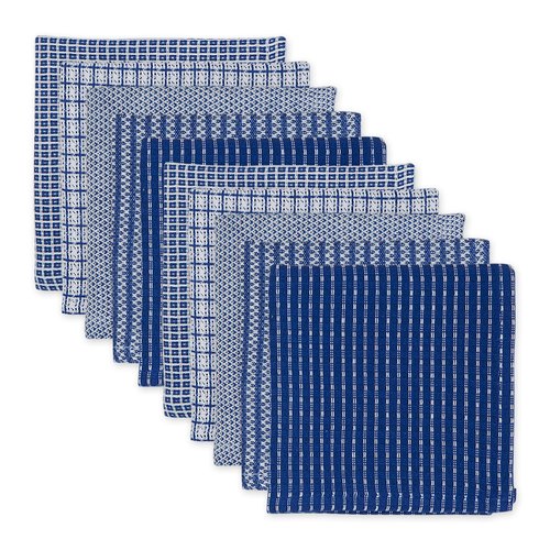 DII Ultra Absorbent, Everyday Cotton Kitchen Towels, Dishcloth Set, Assorted Indigo, 10 Piece
