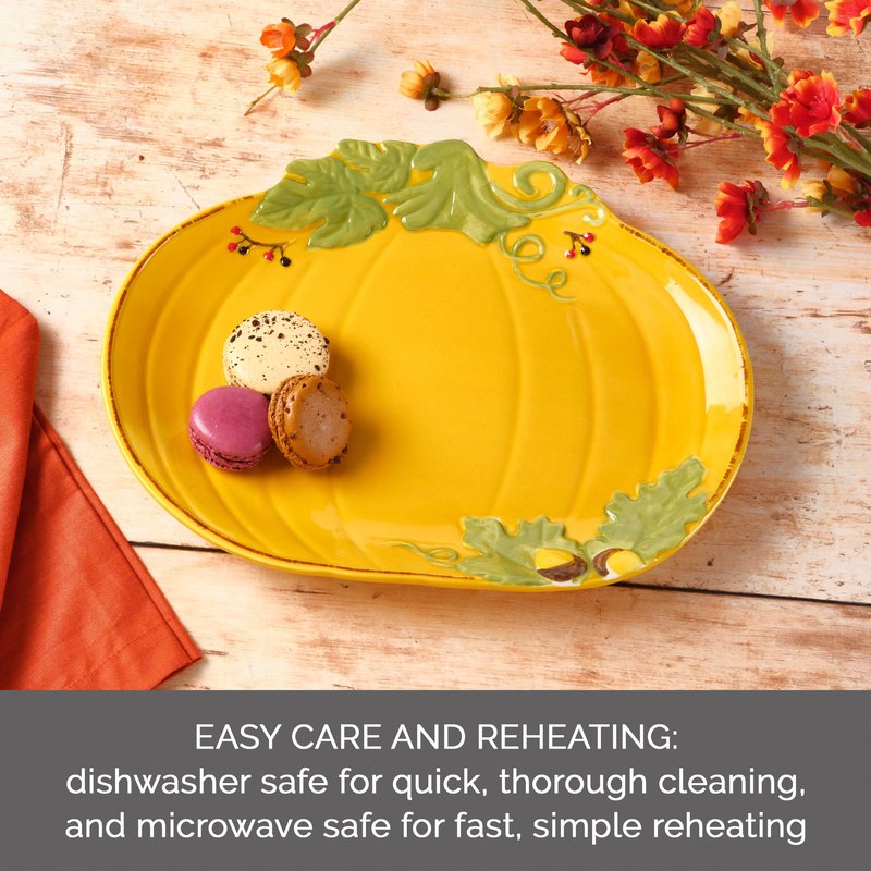 Pfaltzgraff Plymouth Autumn Harvest Thanksgiving Small Pumpkin Platter, 12 Inch, Orange