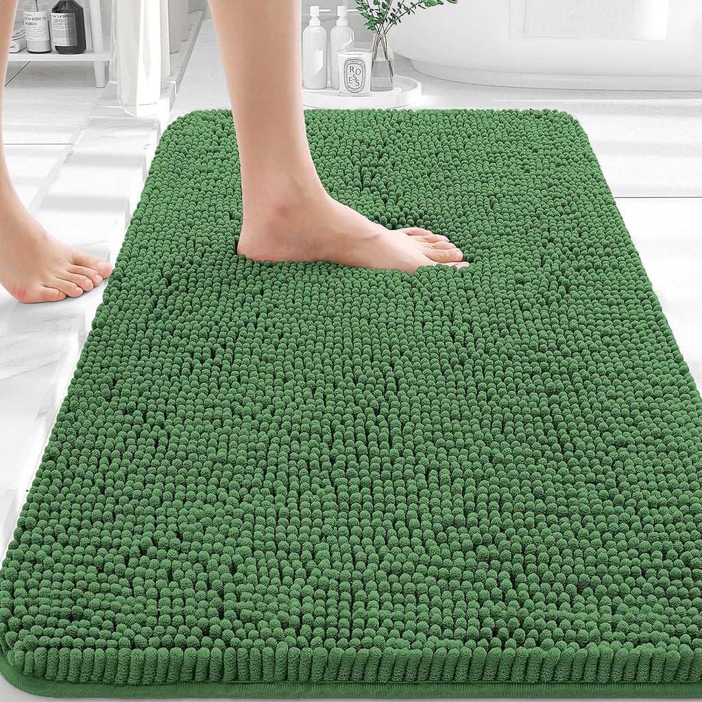 OLANLY Bathroom Rugs - Extra Soft Chenille Bath Mats | Quick Dry, Machine Washable, 30x20, Olive Green