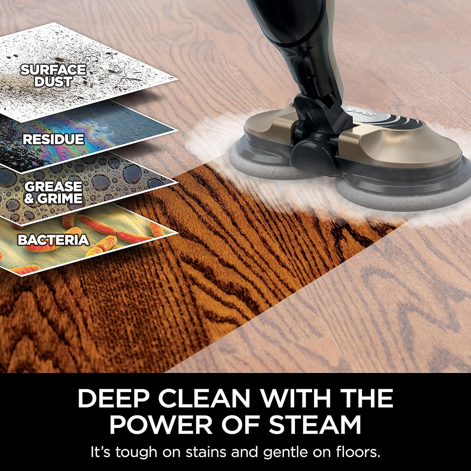 Shark S7001 Mop - Scrub & Sanitize Hard Floors with 4 Washable Pads, 3 Steam Modes & LED Headlights - Gold