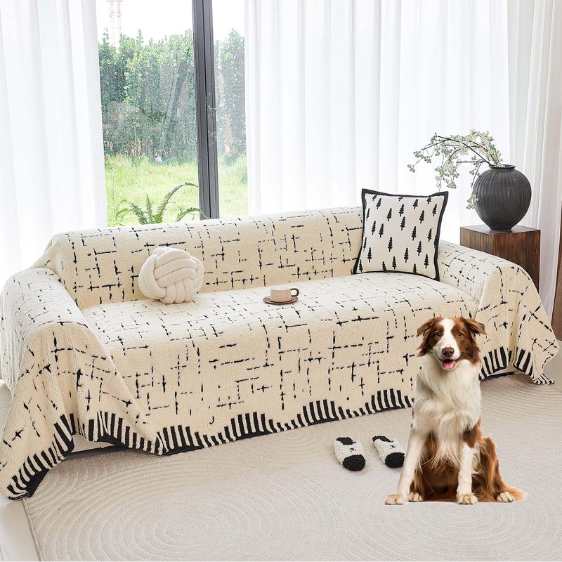 Yajue Sherpa Fleece Couch Cover for 2 Cushion Sofa, Beige, 71" x 118" – Pet Proof Sofa Covers, Heavy Duty, Scratch Resistant, Pet Friendly Furniture Cover – Easy Install, Machine Washable