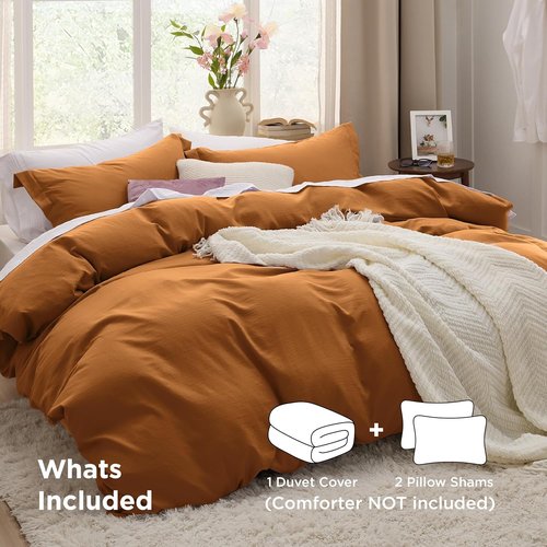 Bedsure Honey Ginger Duvet Cover Set - Extra Soft Queen Size 3-Piece Bedding in Prewashed Cotton-Like Polyester | Includes 90x90 Inch Duvet Cover with Zipper Closure & 2 Pillow Shams