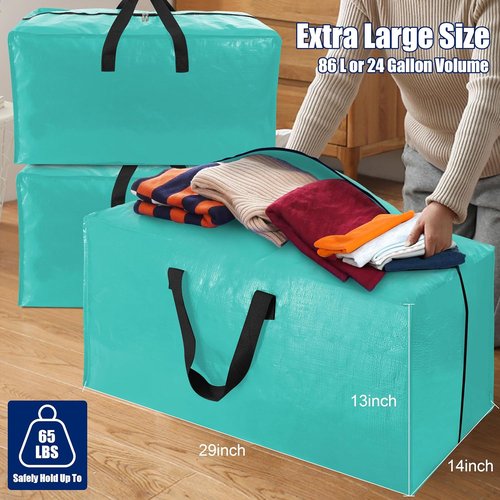 Cosy Family Extra Large Moving Bags - 12 Pack with Backpack Straps, Strong Handles & Zippers | Space-Saving Storage Totes in Aquamarine